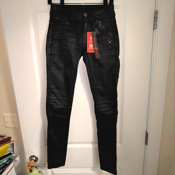 G-Star Raw Lynn Skinny Biker Coated Cotton Pocket Zipper Jeans Women's 26 - Picture 6 of 16